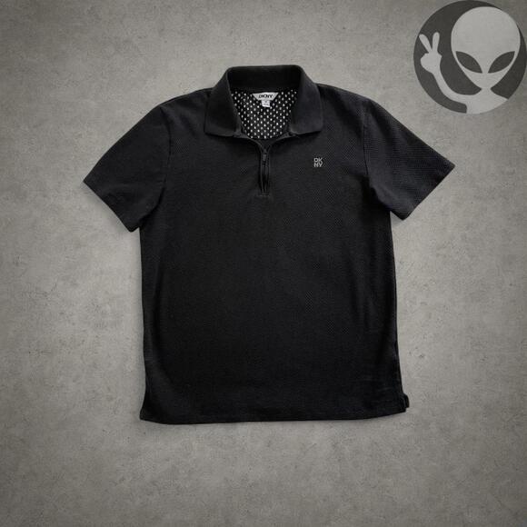 DKNY Polo Shirt adult medium black zip collar sporty casual - Picture 1 of 7